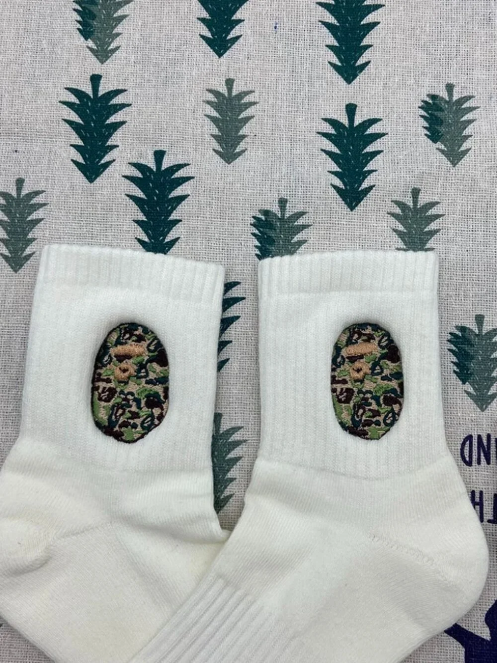 Bape White Cotton Logo Embroidered Unisex Sports Socks